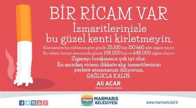 İZMARİTLERİ YERE, SAĞLIĞINI ÇÖPE ATMA!