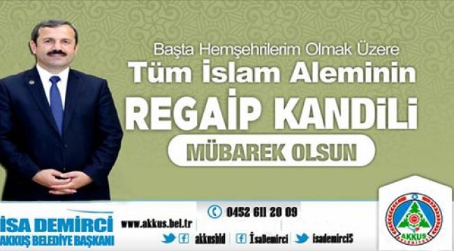 Başkan Demirci'nin Regaip Kandili Mesajı