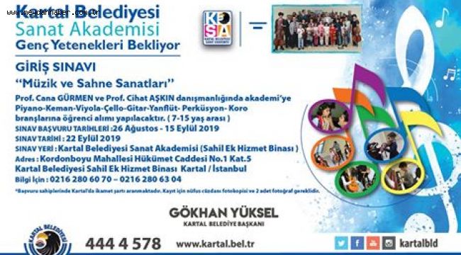 Kartal Belediyesi Sanat Akademisi Genç Yetenekleri Bekliyor