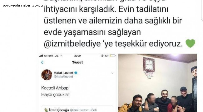 HALUK LEVENT VE AHBAP'TAN İZMİT BELEDİYESİ'NE TEŞEKKÜR