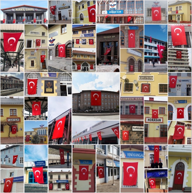 Gar binaları Mehmetçik için Türk bayraklarıyla donatıldı