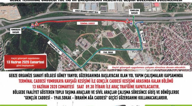 Gebze OSB'de geçici güzergâh uygulaması yapılacak