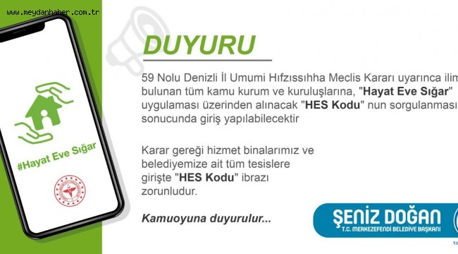MERKEZEFENDİ BELEDİYESİ'NDE HES KODU UYGULAMASI