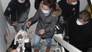 İki bina arasına sıkışan "Aşık" adlı kedi kurtarıldı, duygusal anlar yaşandı