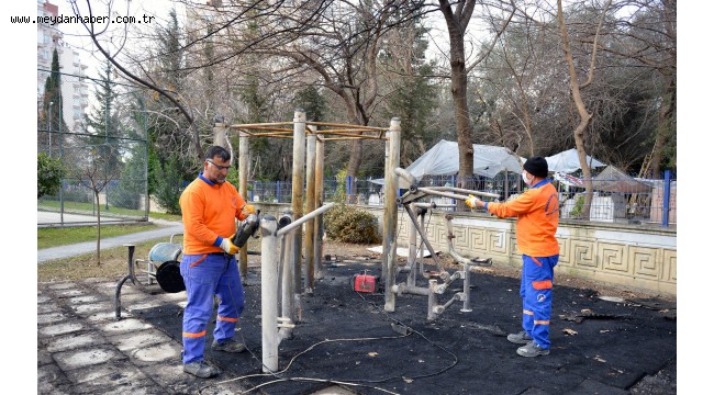 Parkta yangının izleri siliniyor