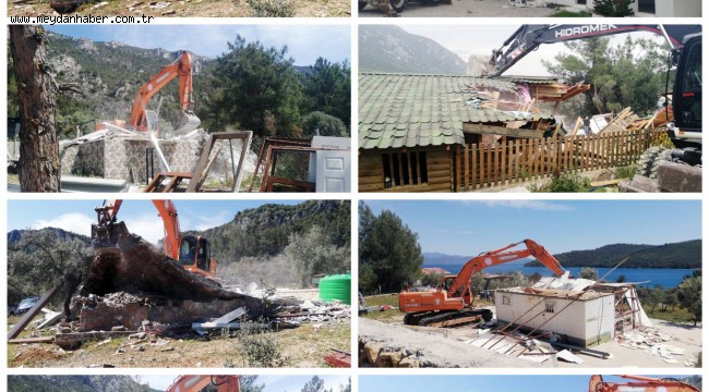 Akbük Koyu'nda Kaçak Yapıların 1. Etap Yıkımları Tamamlandı
