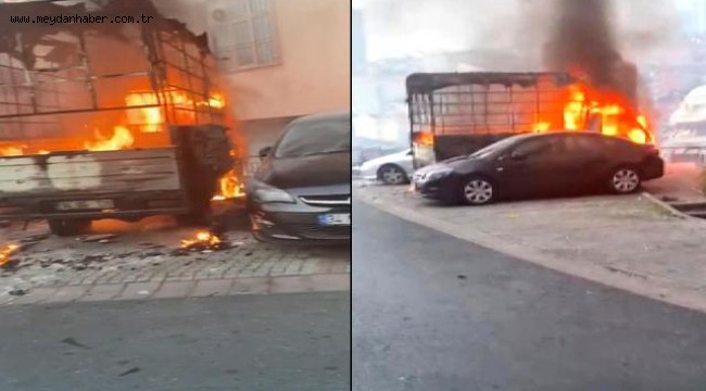 Isınmak için yakılan ateşle kamyonet küle döndü