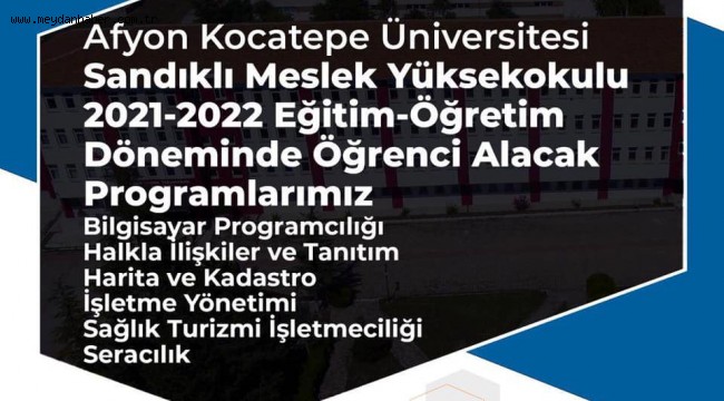 SANDIKLI MESLEK YÜKSEKOKULU'NA YENİ BÖLÜMLER GELİYOR