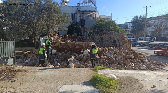 Yoğun yağışlarla hasar gören sarnıç Bodrum Belediyesi tarafından onarılıyor