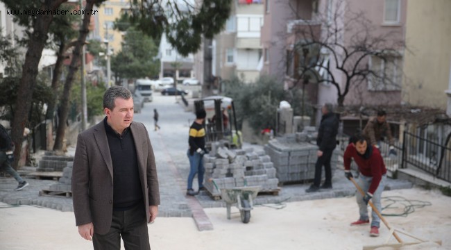 Başkan Koştu'dan, kilit parke döşenen yollara inceleme