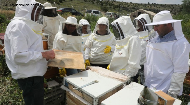 Arıköy'de kovan başında uygulamalı arıcılık eğitimi