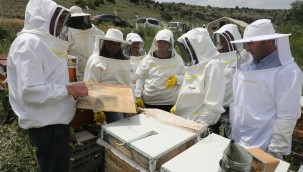 Arıköy'de kovan başında uygulamalı arıcılık eğitimi