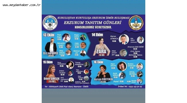 İzmir'de "Kurtuluştan Kuruluşa Erzurum Tanıtım Günleri "13-16 Ekim arasında gerçekleştirilecek..