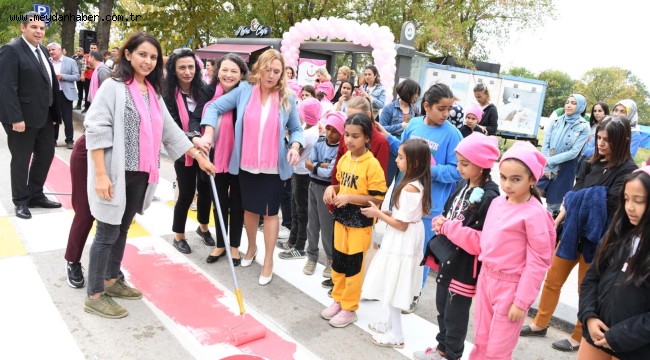 Meme kanseri farkındalığı için yaya geçidi pembeye boyandı