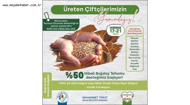 Milas Belediyesi'nden %50 Hibeli Buğday Tohumu Desteklemesi