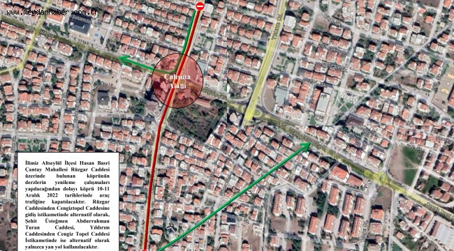 Rüzgar Caddesi'nde geçici düzenleme
