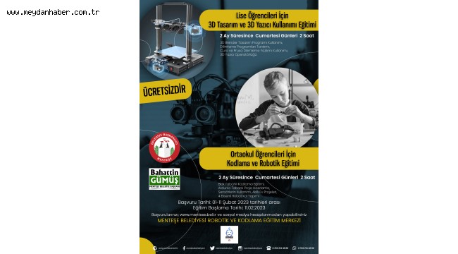 MENTEŞE BELEDİYESİ KODLAMA, ROBOTİK VE 3D TASARIM VE YAZICI EĞİTİMLERİNE BAŞVURULAR BAŞLADI