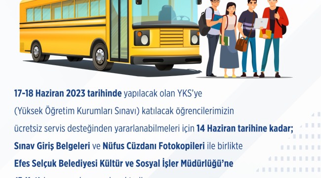 YKS'YE GİRECEK ÖĞRENCİLERE ULAŞIM DESTEĞİ