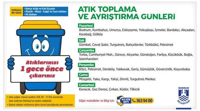 BODRUM BELEDİYESİ ATIK ALIM GÜNLERİ