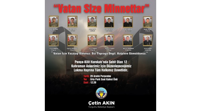 Turgutlu Belediyesi Şehitler İçin Lokma Hayrı Düzenleyecek